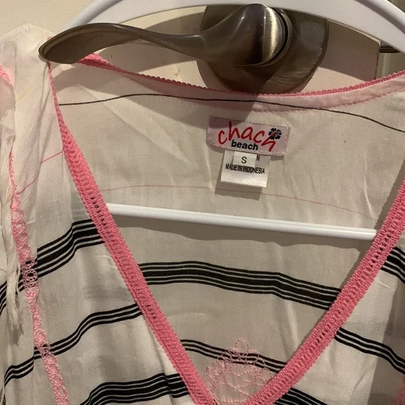 Women’s Chach Beach V-Neck Cover Up With Pink Tassels and White Fringe Size S - Picture 2 of 8